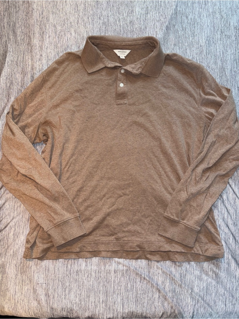 Banana Republic Luxe Touch Men's Long-Sleeve Polo - Brown Heather